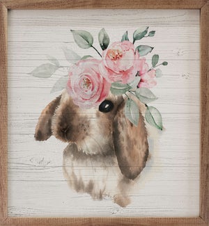 White And Brown Bunny With Flowers White
